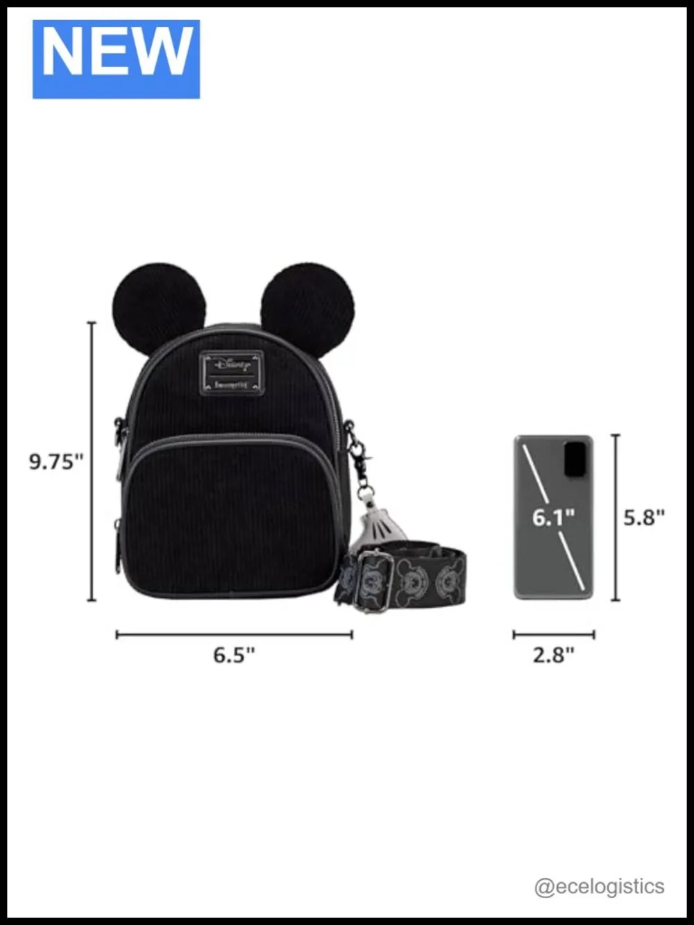 Loungefly Mickey Mouse Corduroy Convertible Crossbody Bag Faux Leather Disney